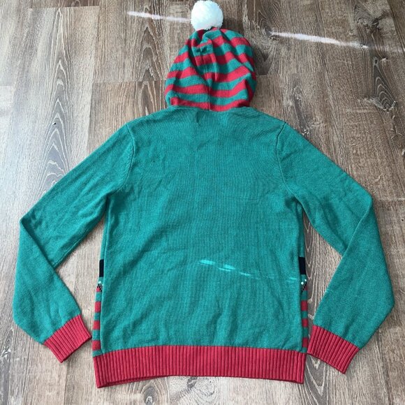 Ugly Christmas Sweater - Hooded Elf w/Pom Pom  (Medium) - Picture 7 of 9